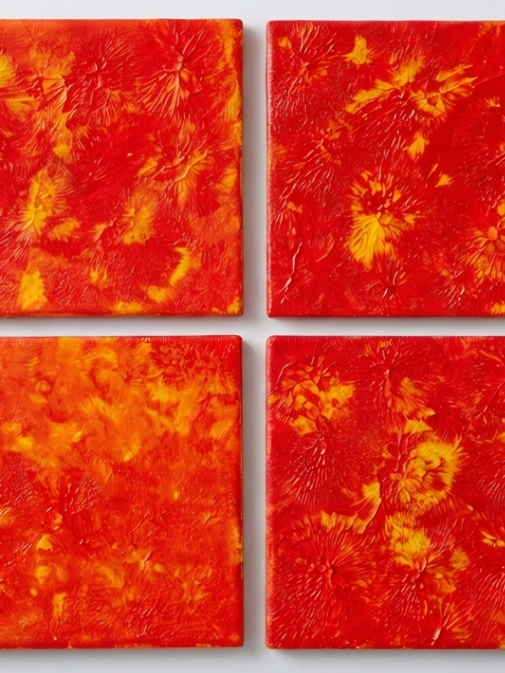 Vibrant Red & Yellow Ceramic Coasters — Set of 4